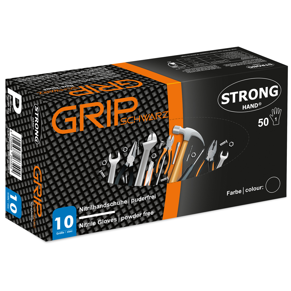 2503-Stronghand Nitril Handschoen Wegwerphandschoen Grip Zwart Omkeerbaar Draagbaar.